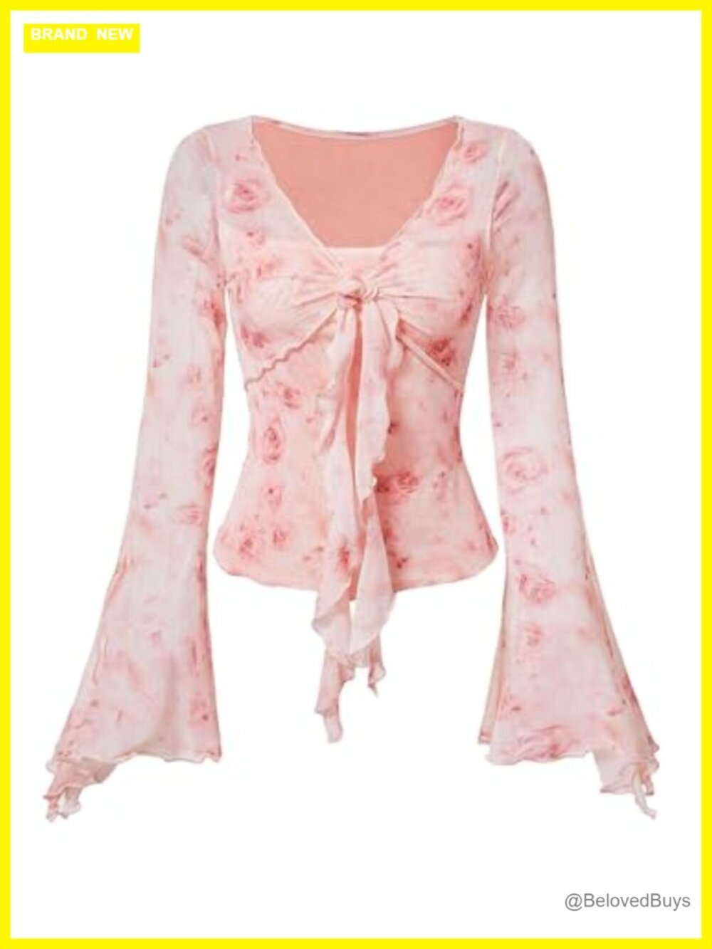 Women's Y2K Bell Sleeve Floral Mesh Top 2000s Clubwear